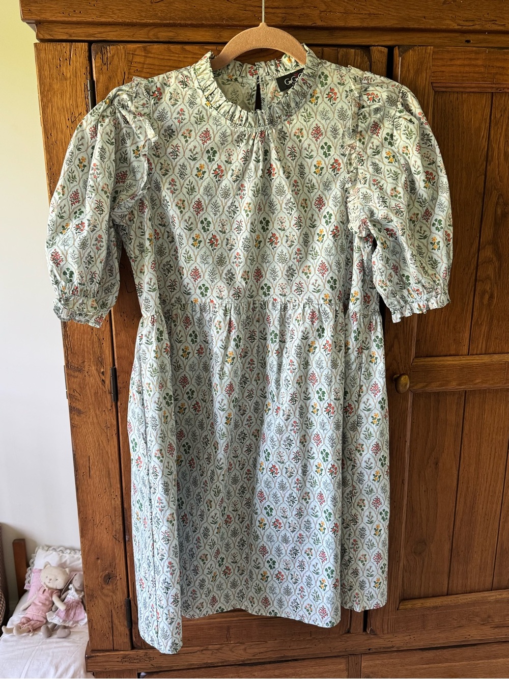 Block Print Floral Puff-Sleeve Dress
